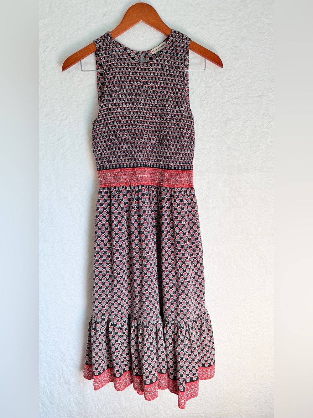 Ulla Johnson Floral Smocked Midi Dress with lining Boho Prairie Ruffle XS